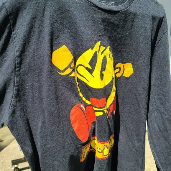 Pac-Man Other - Pac-Man Long Sleeve With Ghosts On Sleeves and Retro Japanese Black Shirt XL